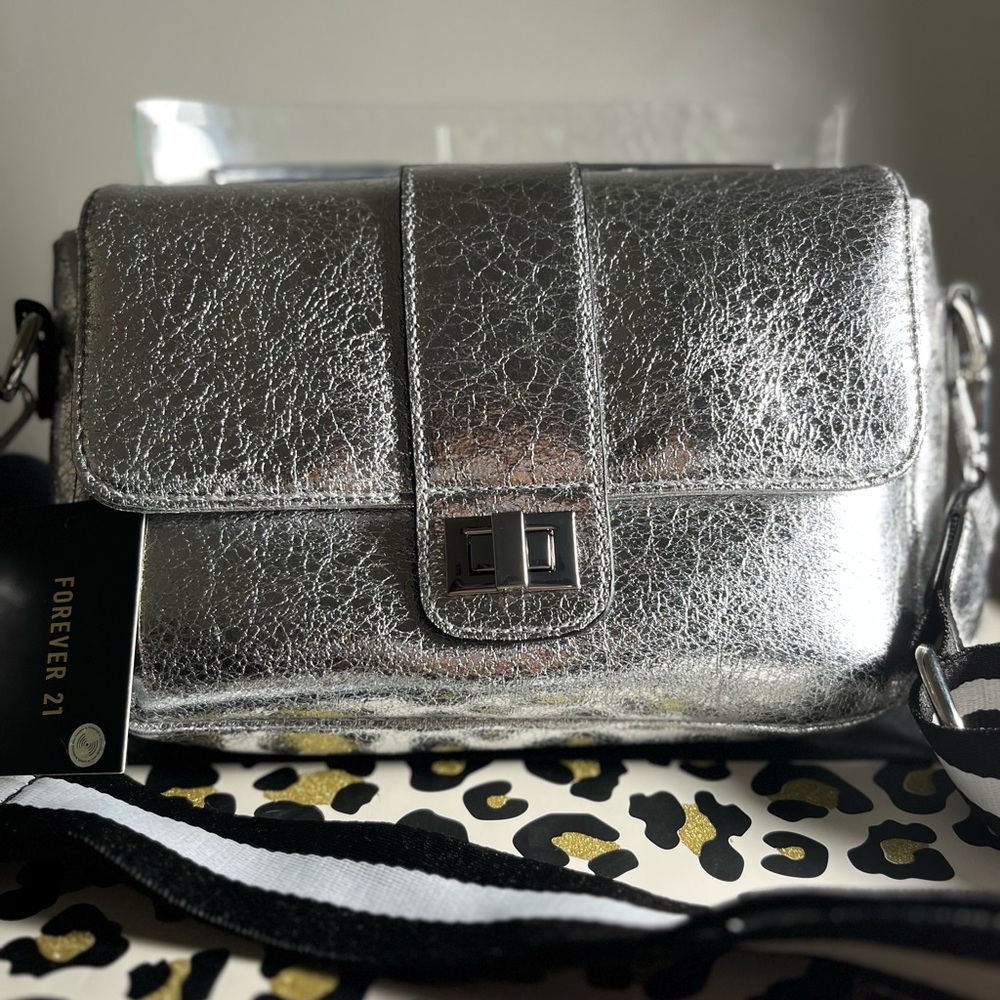 Forever 21 Shiny Silver Crossbody Bag